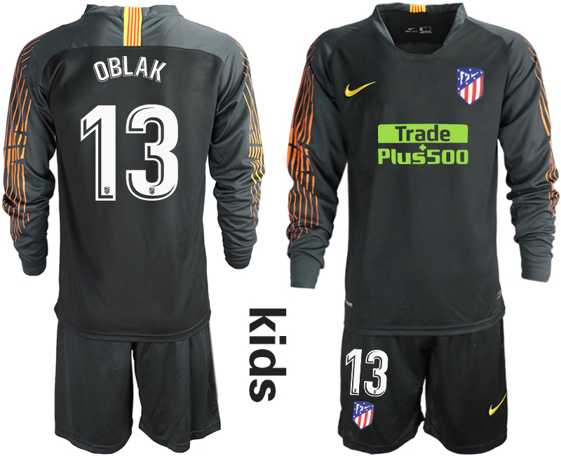2018_2019 Club Atletico Madrid black long sleeve Youth goalkeeper #13 soccer jerseys